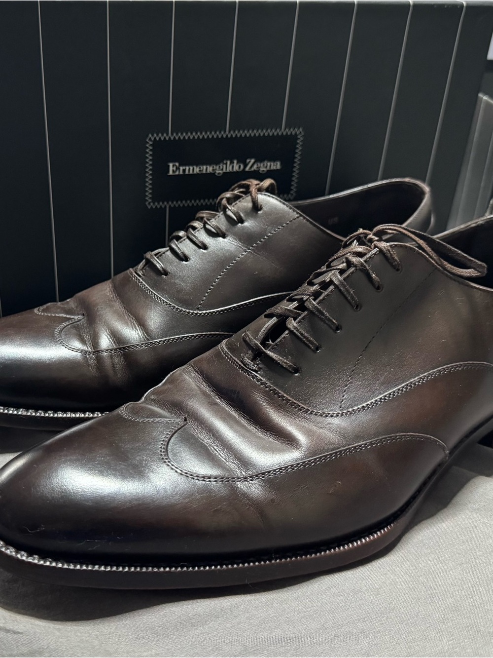 Ermenegildo Zegna Dark Brown Leather Oxford Dress Shoes